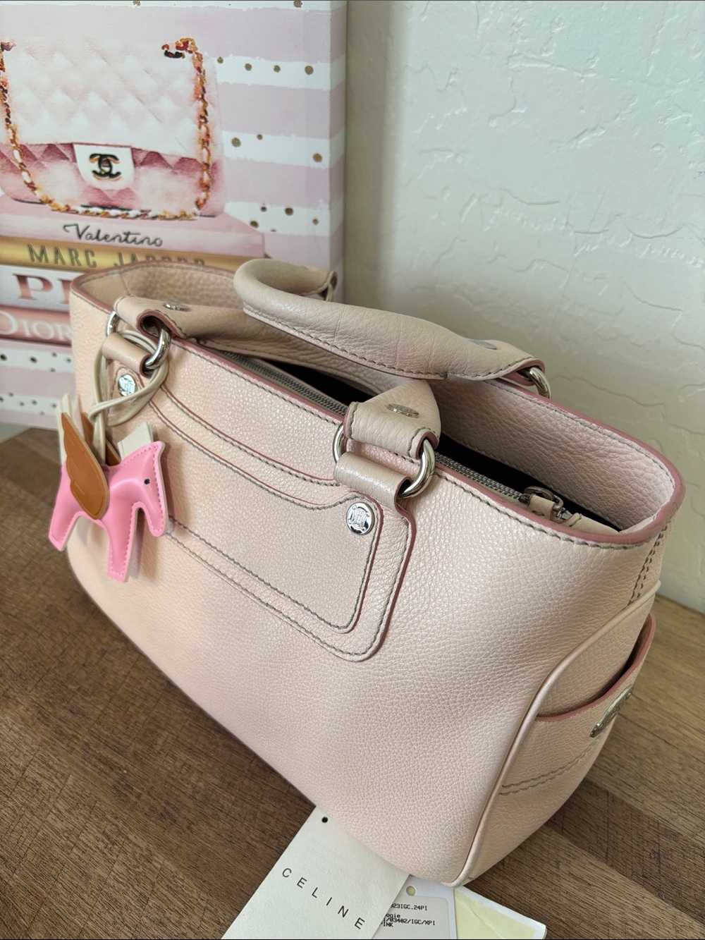 Celine Boogie Bag-  Light Pink Pebbled Leather Satchel with Charm - Picture 3 of 12